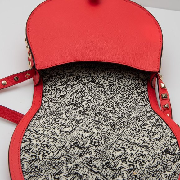 Rebecca Minkoff Skylar Purse Saddle Crossbody Bag Leather Studs Fire Engine Red - Picture 4 of 12